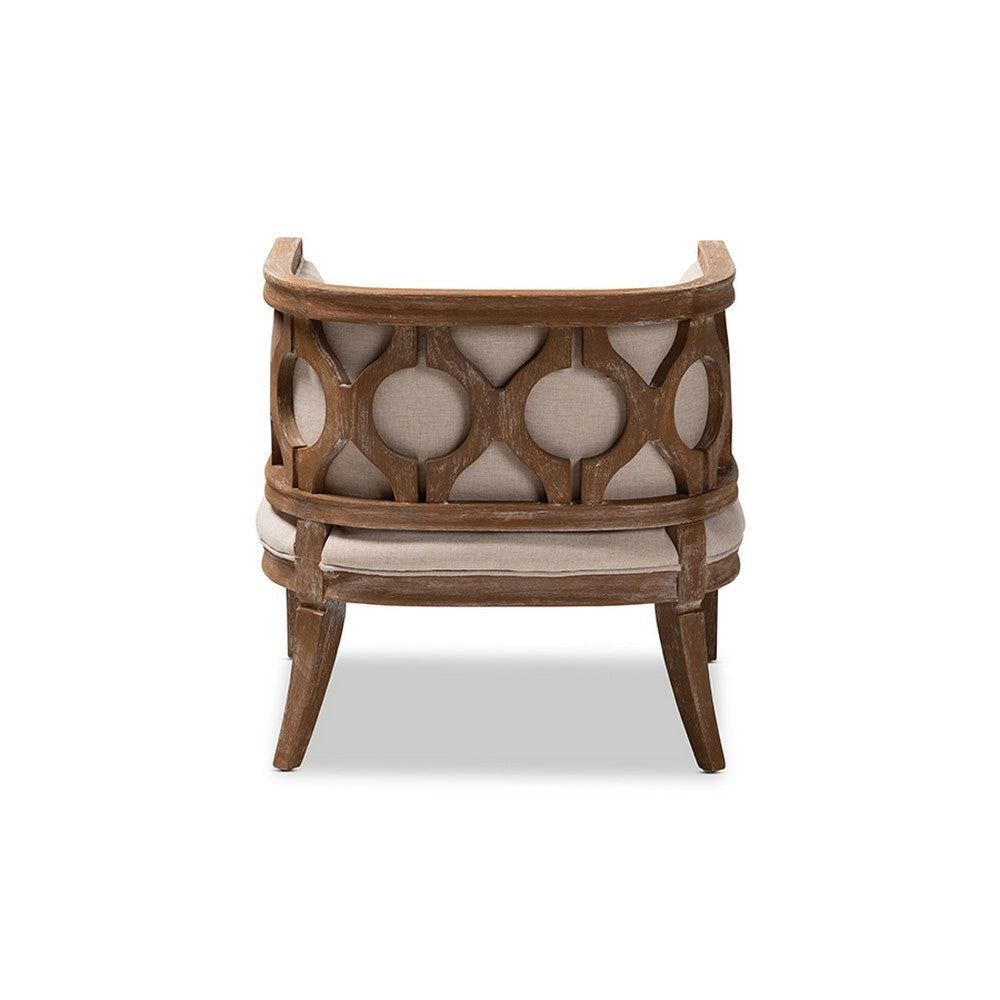 Baxton Studio Esme French Provincial Beige Linen Fabric Upholstered and White-Washed Oak Wood Accent Barrel Chair