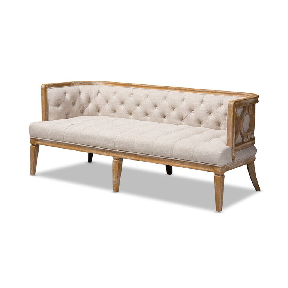 Baxton Studio Agnes French Provincial Beige Linen Fabric Upholstered and White-Washed Oak Wood Sofa WHI-TSF99113-Beige-Natural-Oak-SF