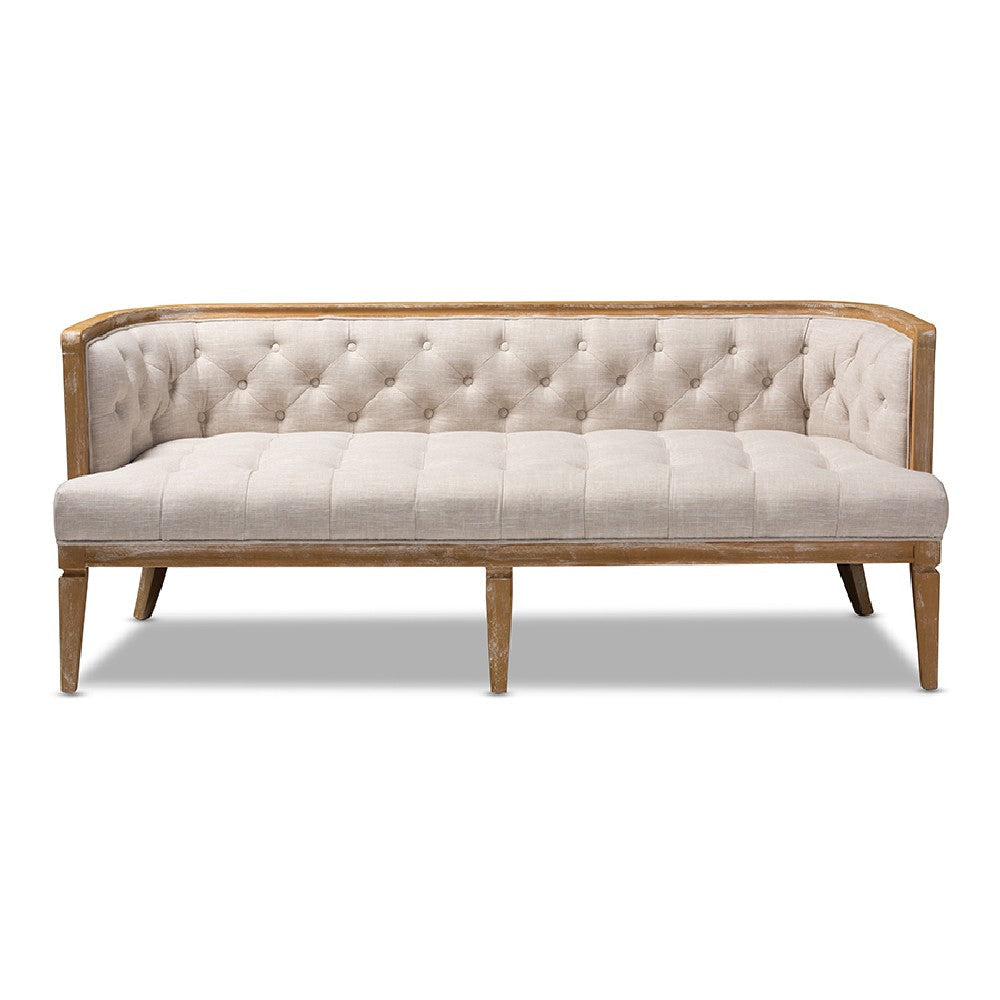 Baxton Studio Agnes French Provincial Beige Linen Fabric Upholstered and White-Washed Oak Wood Sofa WHI-TSF99113-Beige-Natural-Oak-SF