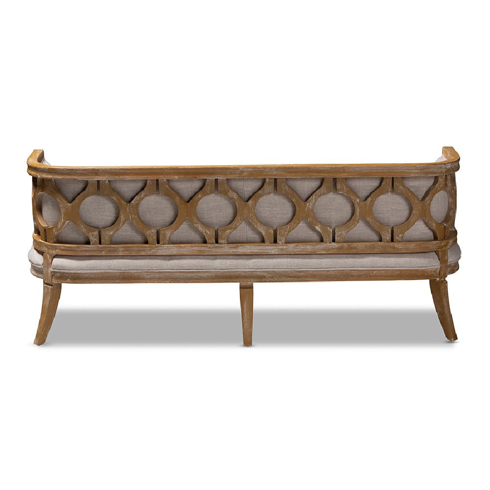 Baxton Studio Agnes French Provincial Beige Linen Fabric Upholstered and White-Washed Oak Wood Sofa WHI-TSF99113-Beige-Natural-Oak-SF