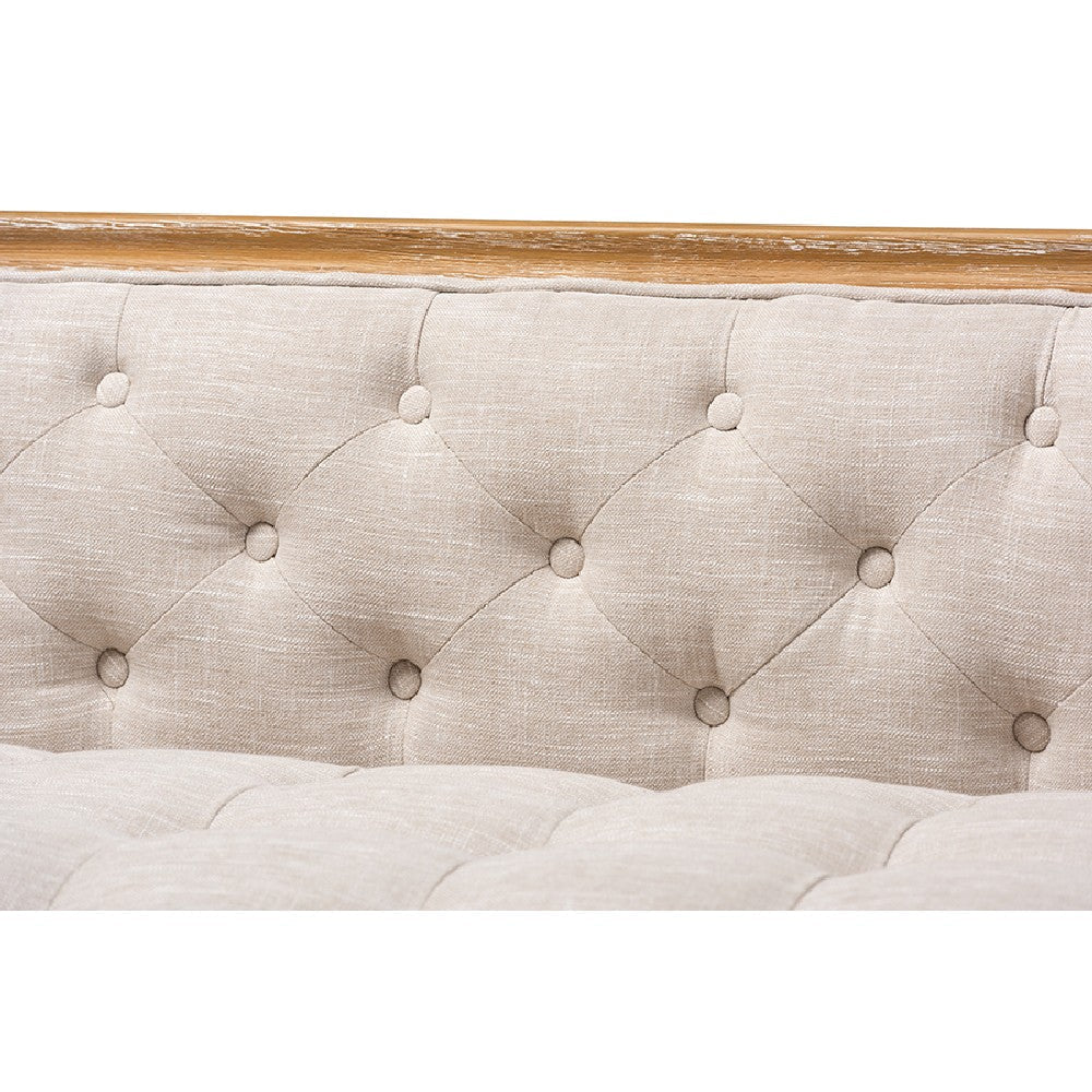 Baxton Studio Agnes French Provincial Beige Linen Fabric Upholstered and White-Washed Oak Wood Sofa WHI-TSF99113-Beige-Natural-Oak-SF