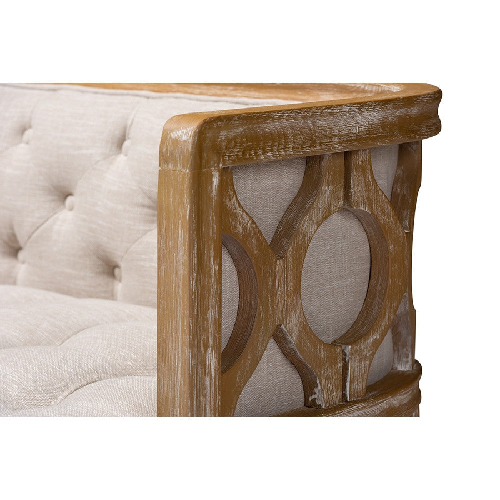 Baxton Studio Agnes French Provincial Beige Linen Fabric Upholstered and White-Washed Oak Wood Sofa WHI-TSF99113-Beige-Natural-Oak-SF