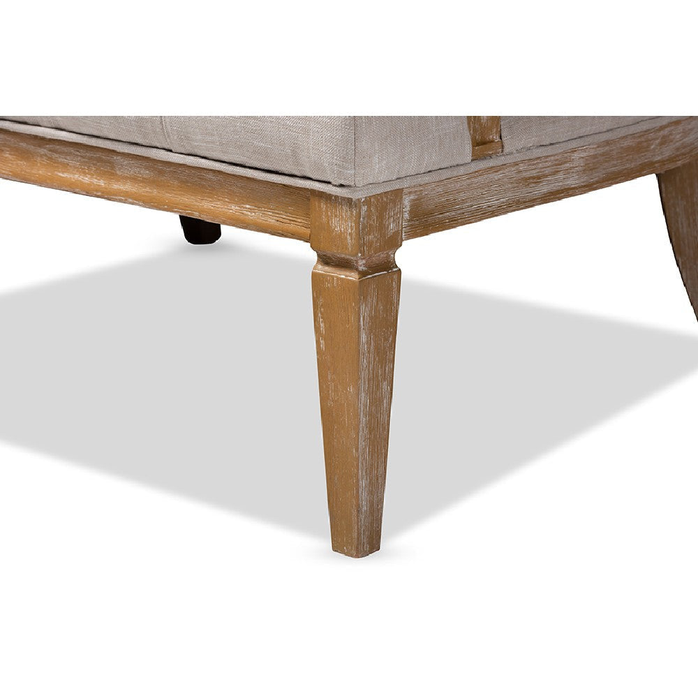 Baxton Studio Agnes French Provincial Beige Linen Fabric Upholstered and White-Washed Oak Wood Sofa