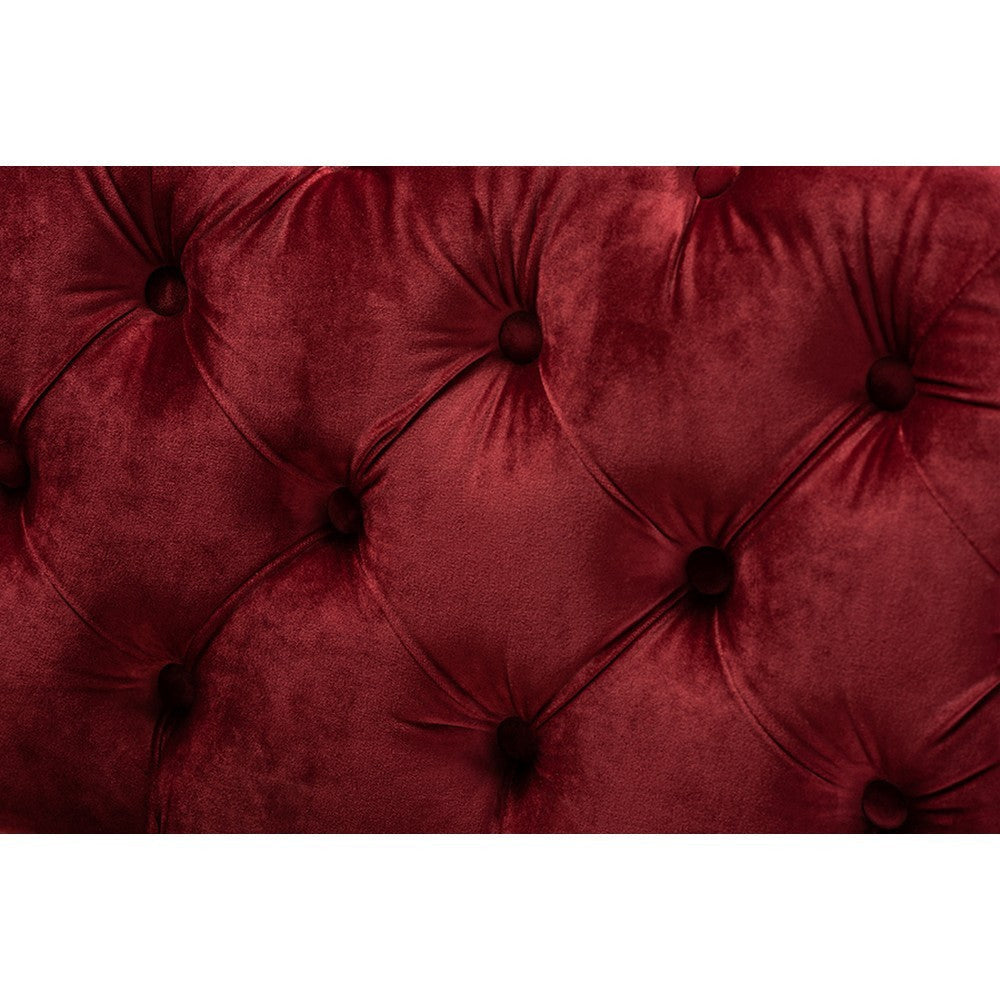 Baxton Studio Avara Glam and Luxe Burgundy Velvet Fabric Upholstered Gold Finished Button Tufted Bench Ottoman