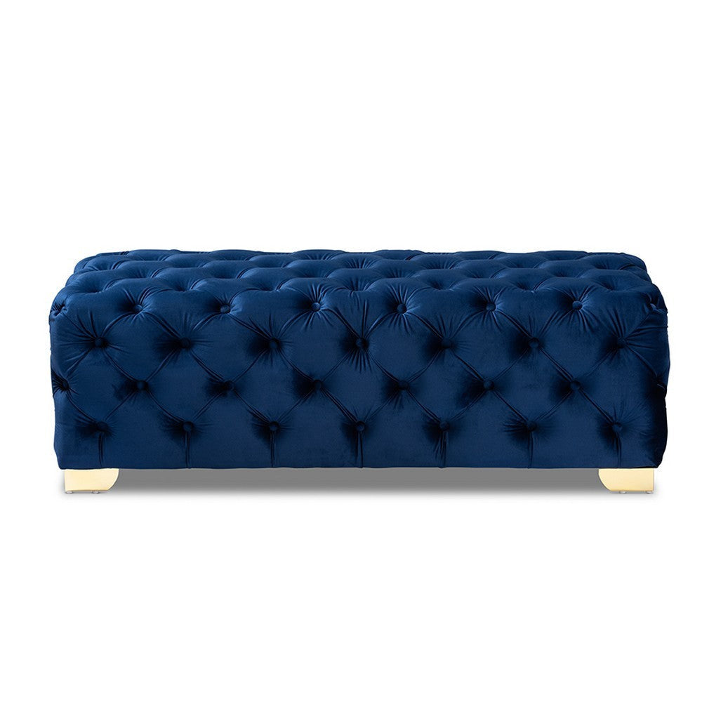 Baxton Studio Avara Glam and Luxe Royal Blue Velvet Fabric Upholstered Gold Finished Button Tufted Bench Ottoman