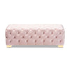 Baxton Studio Avara Glam and Luxe Light Pink Velvet Fabric Upholstered Gold Finished Button Tufted Bench Ottoman