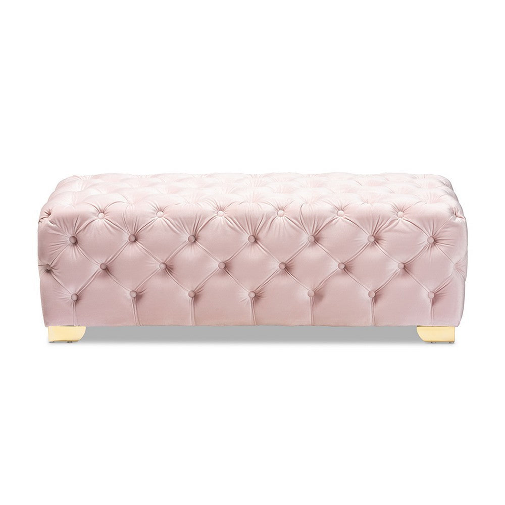 Baxton Studio Avara Glam and Luxe Light Pink Velvet Fabric Upholstered Gold Finished Button Tufted Bench Ottoman