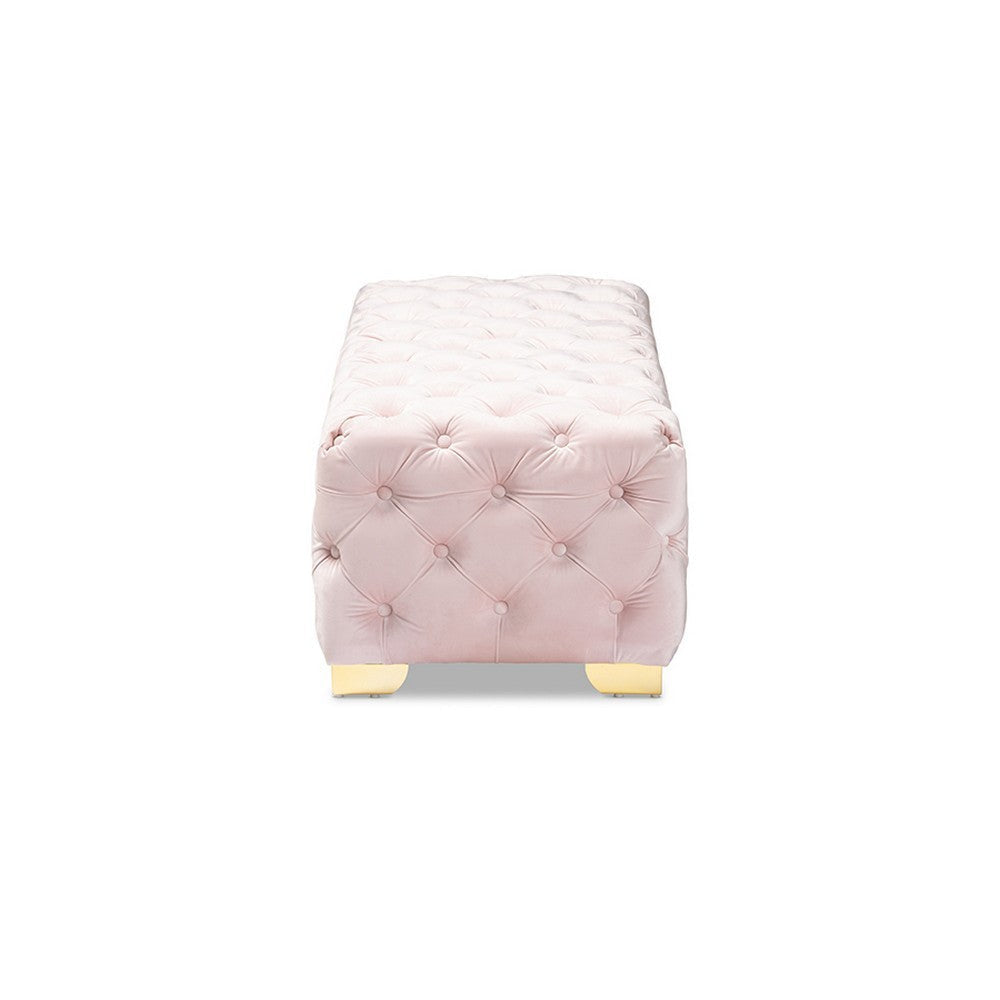 Baxton Studio Avara Glam and Luxe Light Pink Velvet Fabric Upholstered Gold Finished Button Tufted Bench Ottoman