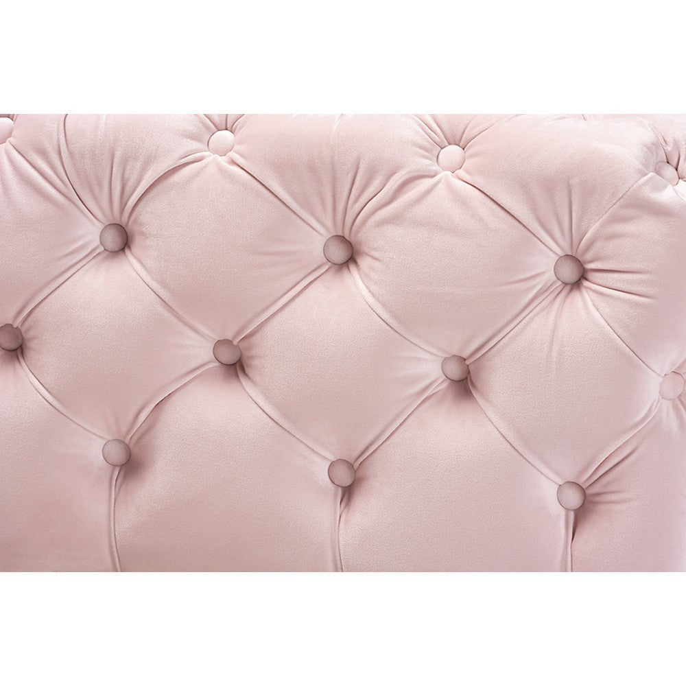 Baxton Studio Avara Glam and Luxe Light Pink Velvet Fabric Upholstered Gold Finished Button Tufted Bench Ottoman