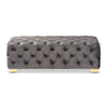 Baxton Studio Avara Glam and Luxe Gray Velvet Fabric Upholstered Gold Finished Button Tufted Bench Ottoman