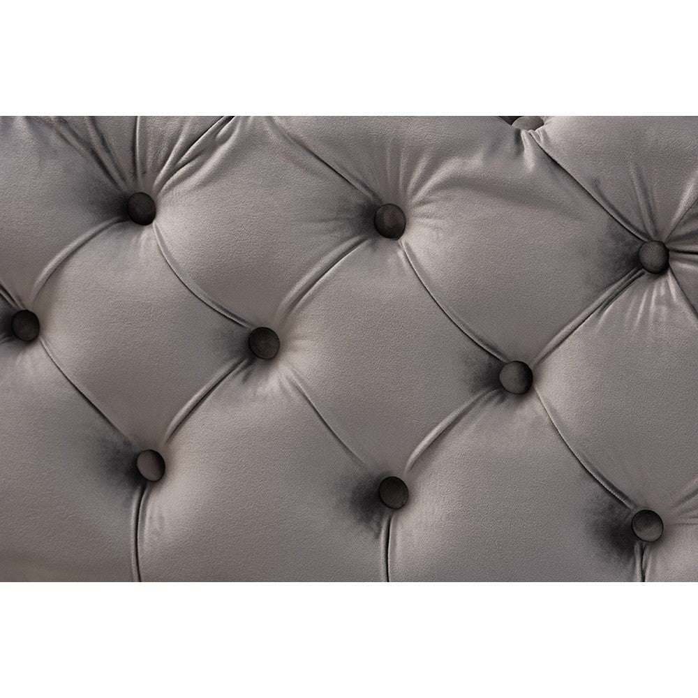 Baxton Studio Avara Glam and Luxe Gray Velvet Fabric Upholstered Gold Finished Button Tufted Bench Ottoman