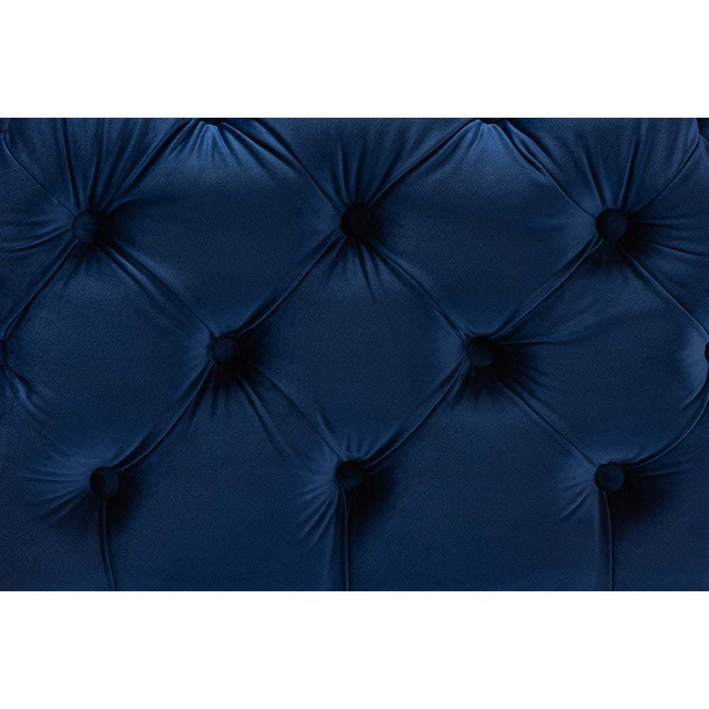 Baxton Studio Avara Glam and Luxe Royal Blue Velvet Fabric Upholstered Gold Finished Button Tufted Ottoman