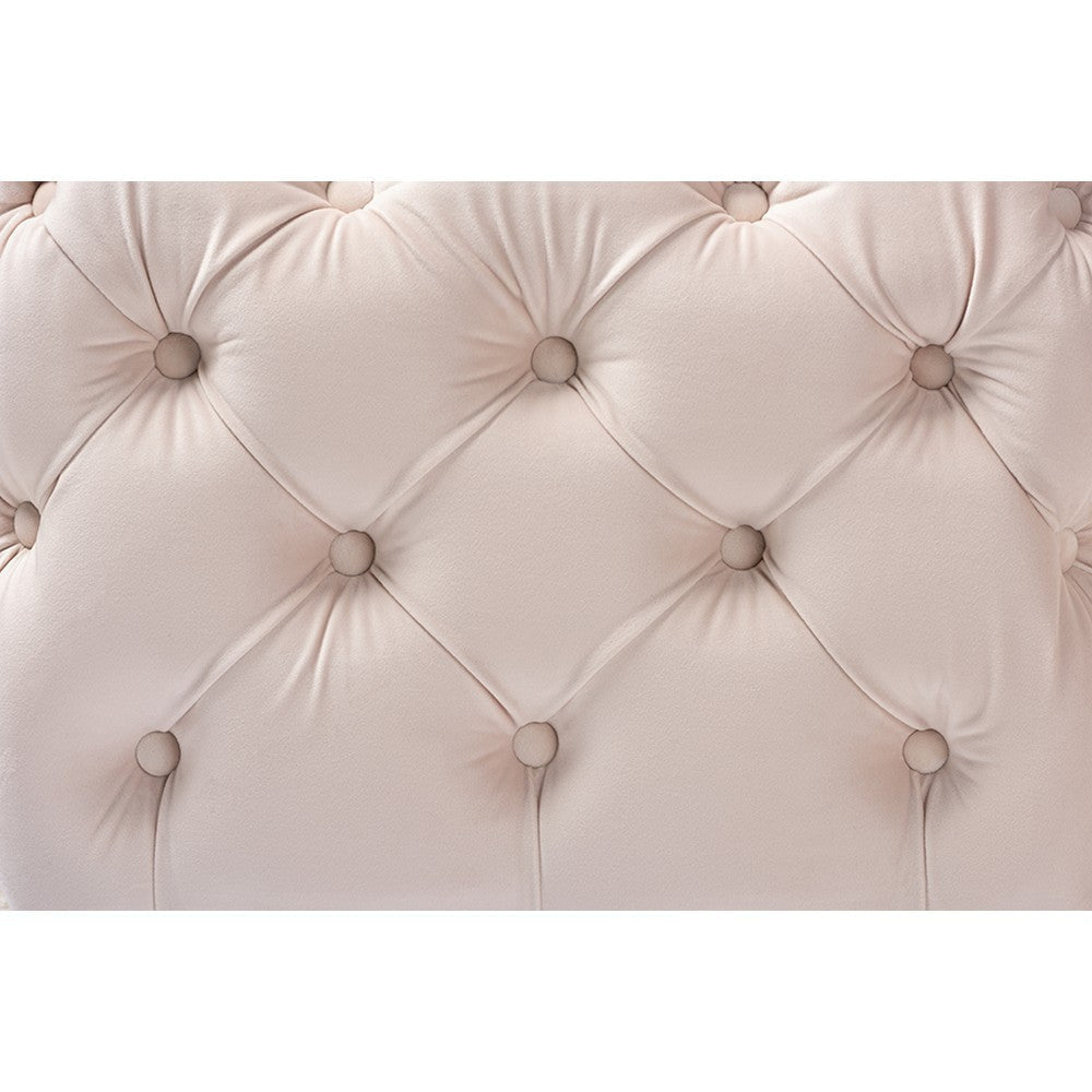 Baxton Studio Avara Glam and Luxe Light Beige Velvet Fabric Upholstered Gold Finished Button Tufted Ottoman