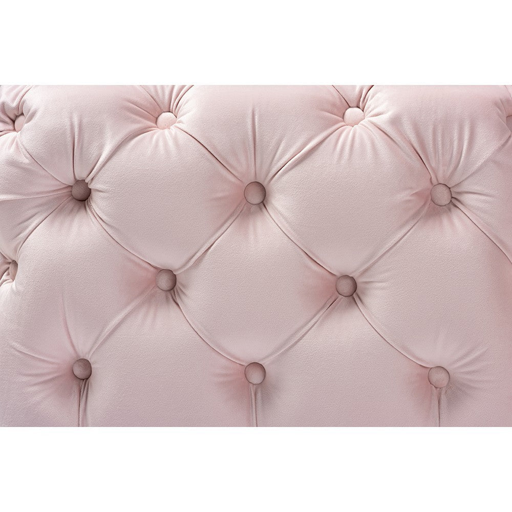 Baxton Studio Avara Glam and Luxe Light Pink Velvet Fabric Upholstered Gold Finished Button Tufted Ottoman