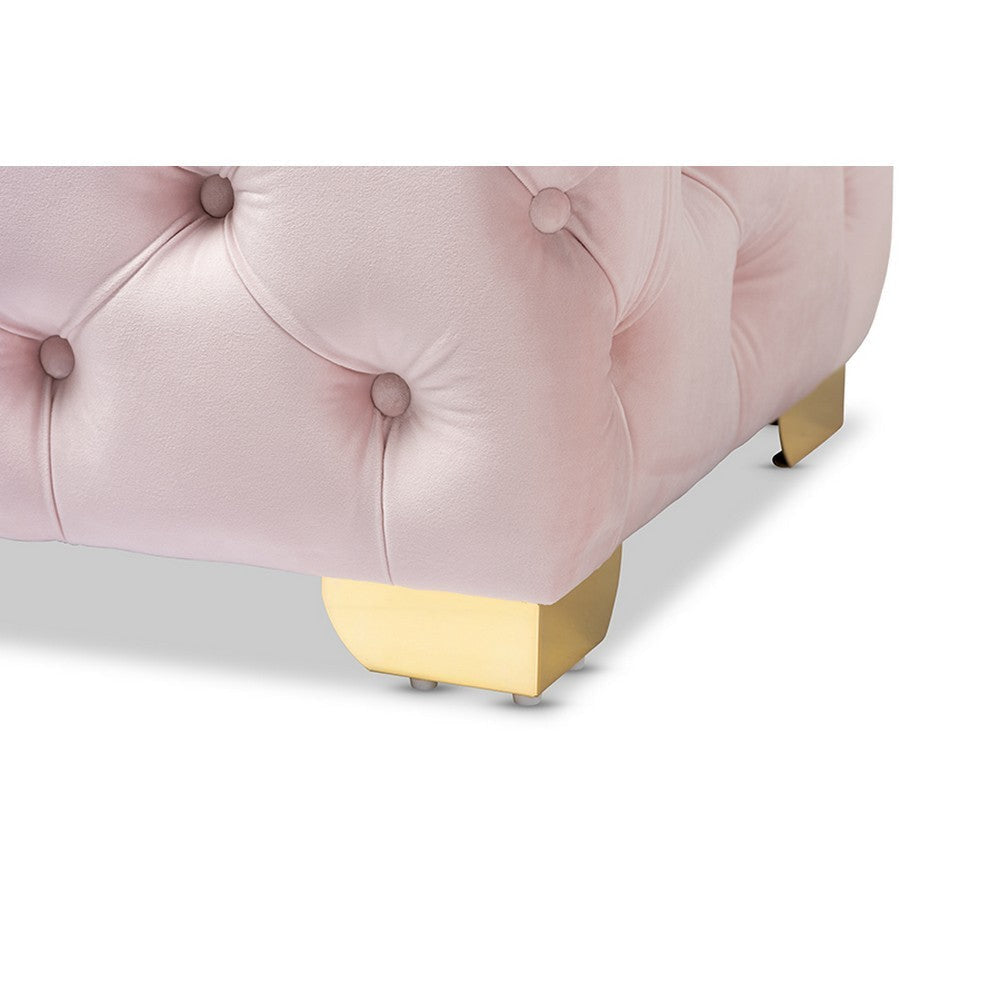 Baxton Studio Avara Glam and Luxe Light Pink Velvet Fabric Upholstered Gold Finished Button Tufted Ottoman