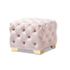 Baxton Studio Avara Glam and Luxe Light Pink Velvet Fabric Upholstered Gold Finished Button Tufted Ottoman