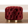 Baxton Studio Valeria Glam Burgundy Red Velvet Fabric Upholstered Gold-Finished Button Tufted Ottoman