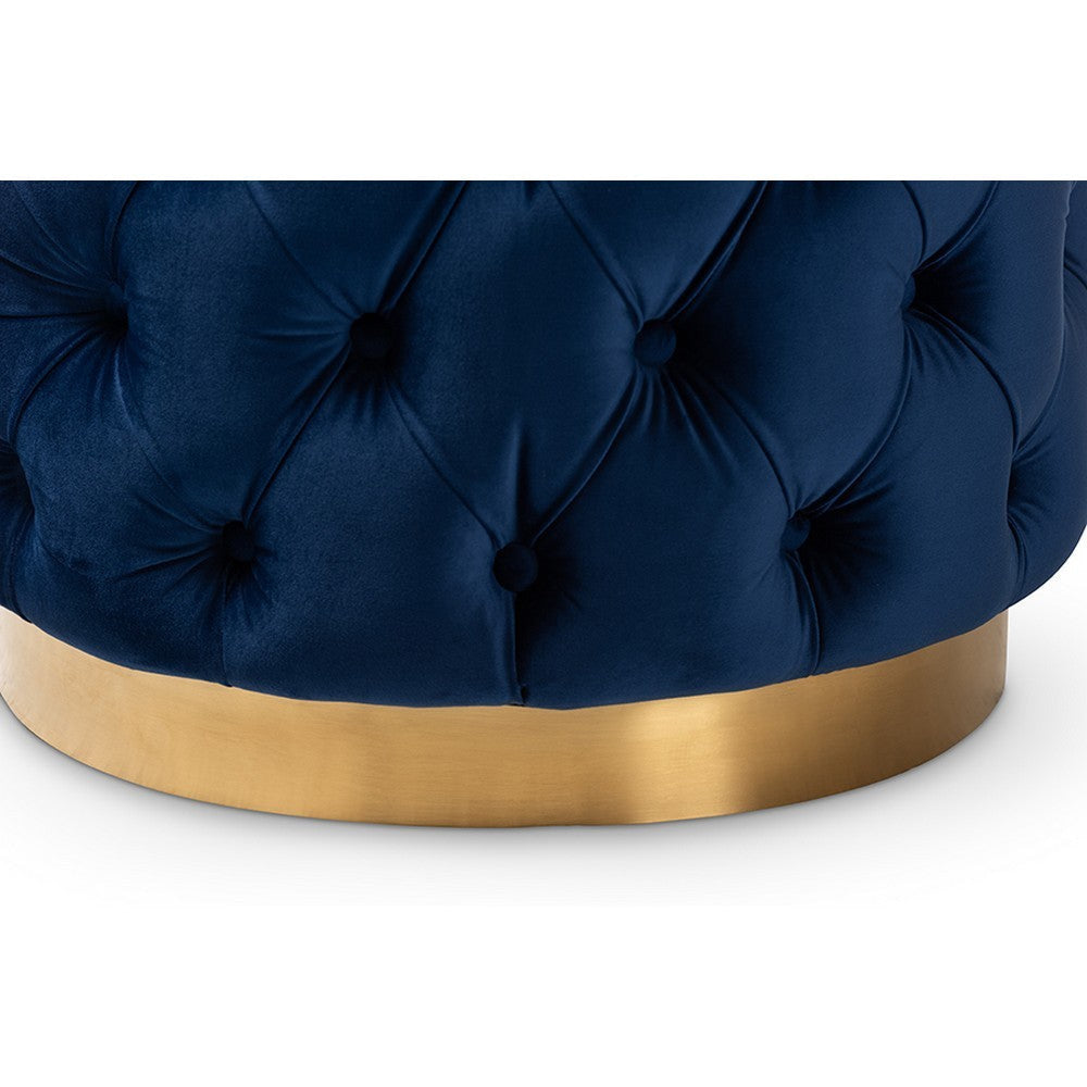 Baxton Studio Valeria Glam Royal Blue Velvet Fabric Upholstered Gold-Finished Button Tufted Ottoman