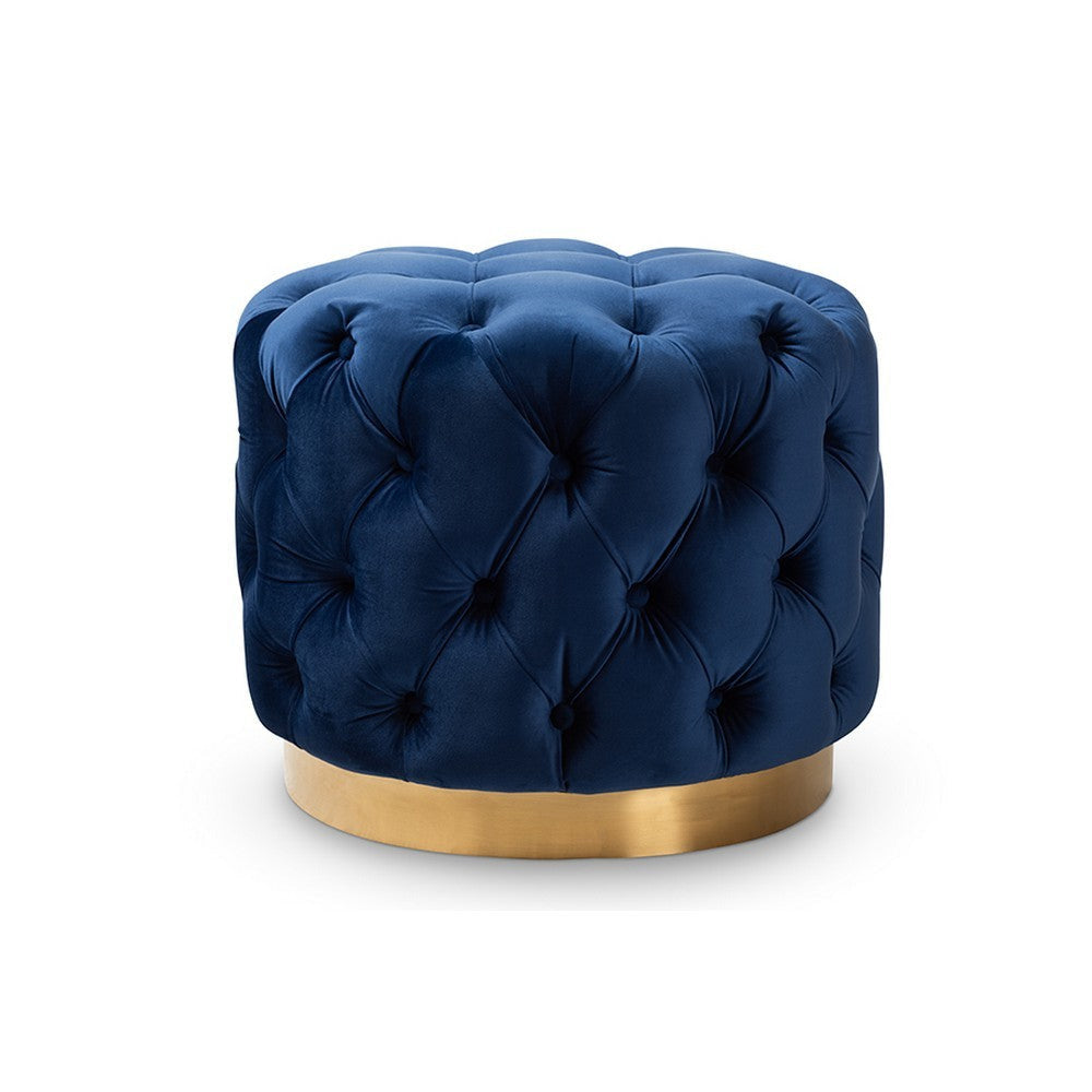 Baxton Studio Valeria Glam Royal Blue Velvet Fabric Upholstered Gold-Finished Button Tufted Ottoman