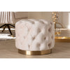 Baxton Studio Valeria Glam Light Beige Velvet Fabric Upholstered Gold-Finished Button Tufted Ottoman