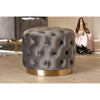 Baxton Studio Valeria Glam Gray Velvet Fabric Upholstered Gold-Finished Button Tufted Ottoman