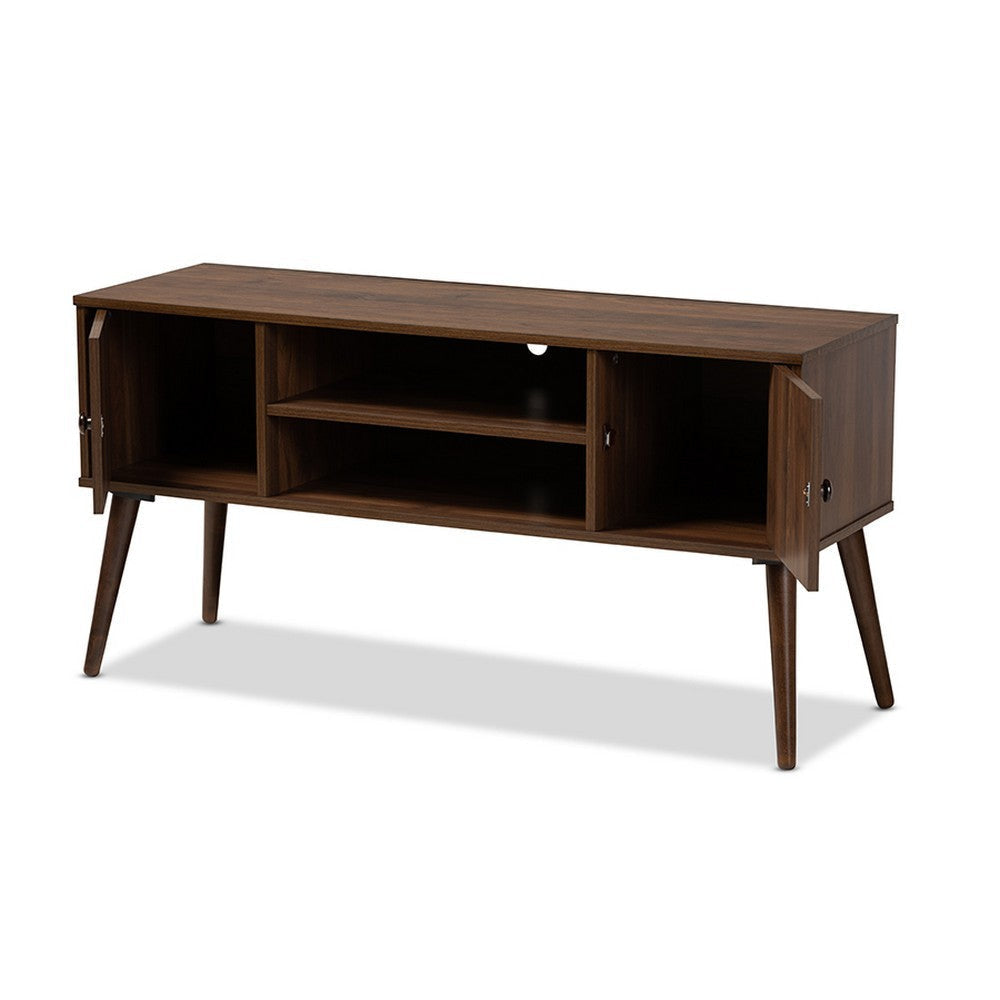 Baxton Studio Alard Mid-Century Modern Walnut Brown Finished 2-Door Wood TV Stand WHI-TV8002-Columbia-Walnut-TV