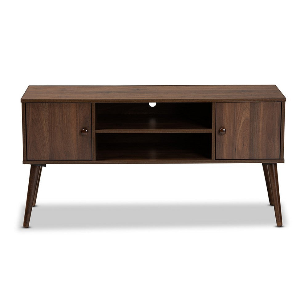 Baxton Studio Alard Mid-Century Modern Walnut Brown Finished 2-Door Wood TV Stand WHI-TV8002-Columbia-Walnut-TV