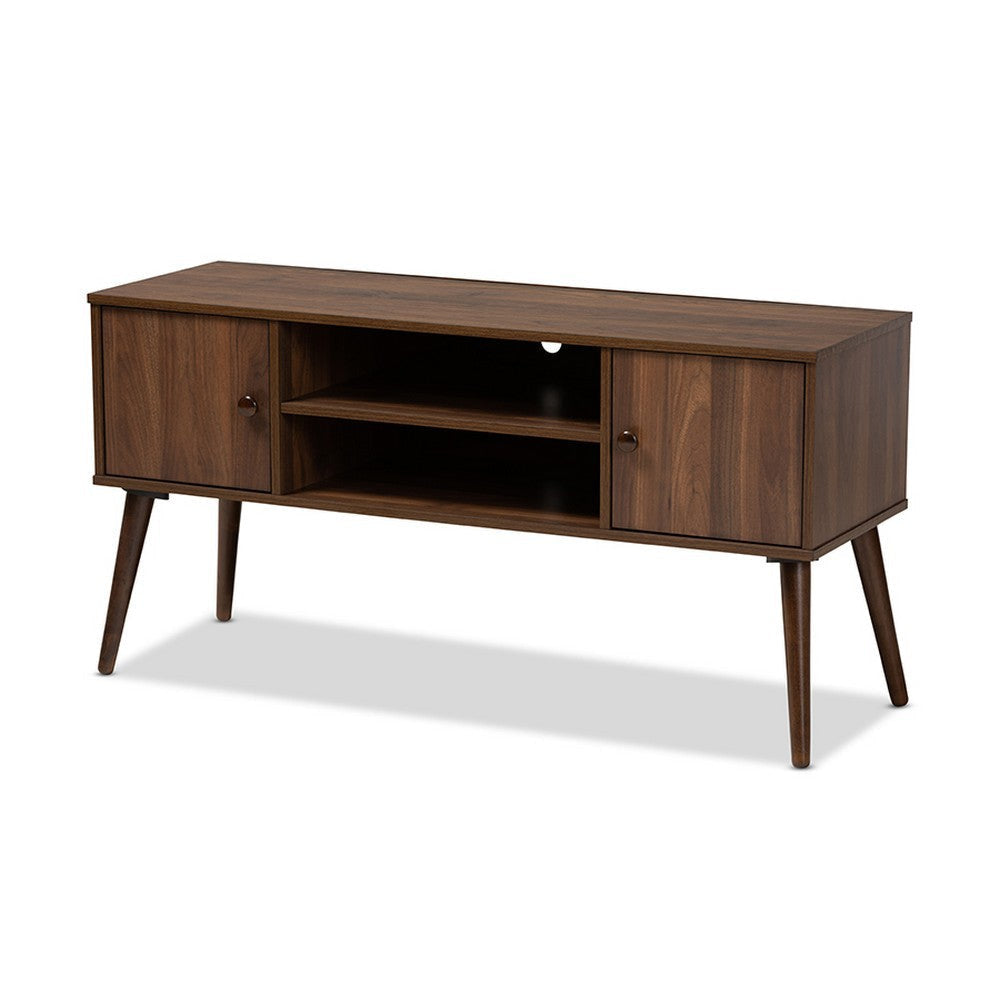 Baxton Studio Alard Mid-Century Modern Walnut Brown Finished 2-Door Wood TV Stand WHI-TV8002-Columbia-Walnut-TV