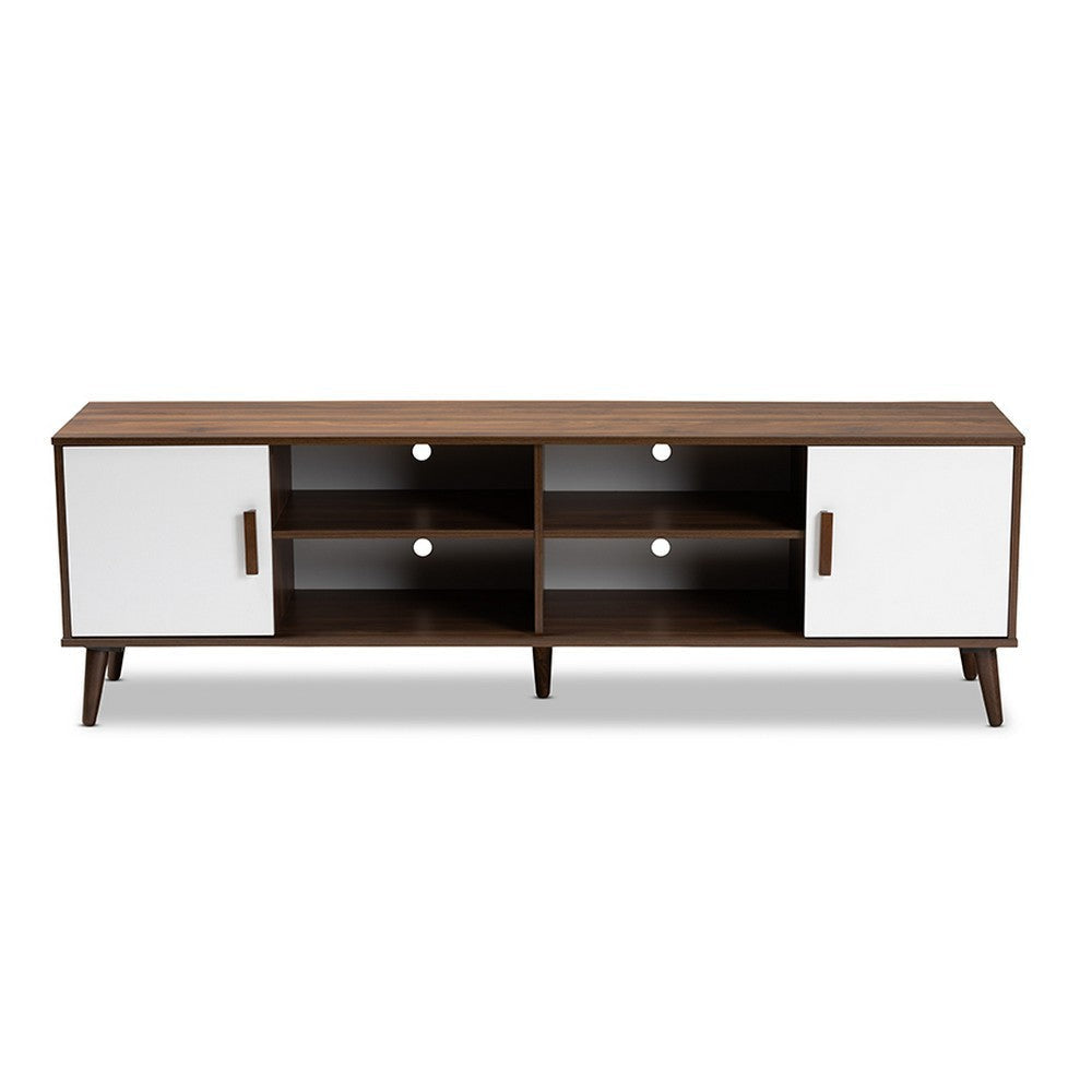 Baxton Studio Quinn Mid-Century Modern Two-Tone White and Walnut Finished 2-Door Wood TV Stand WHI-TV8003-Columbia-Walnut-White-TV