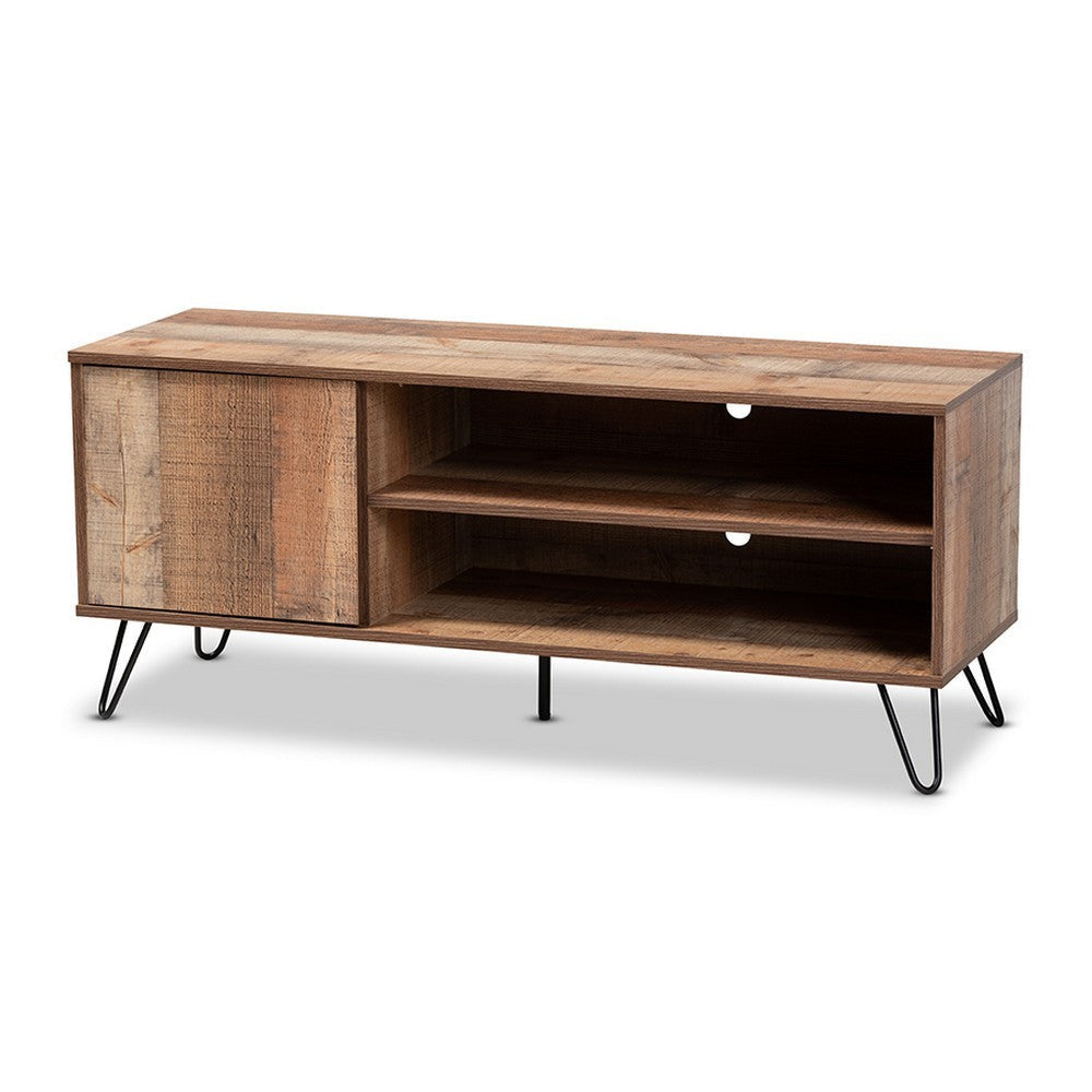 Baxton Studio Iver Modern and Contemporary Rustic Oak Finished 1-Door Wood TV Stand WHI-TV8005-Vintage-Oak-TV