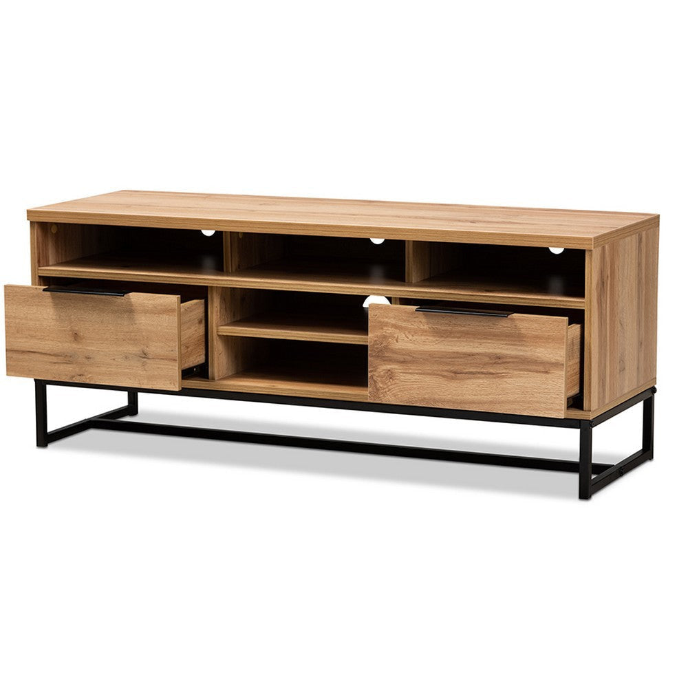 Baxton Studio Reid Modern and Contemporary Industrial Oak Finished Wood and Black Metal 2-Drawer TV Stand WHI-TV8007-Oak-Black-TV