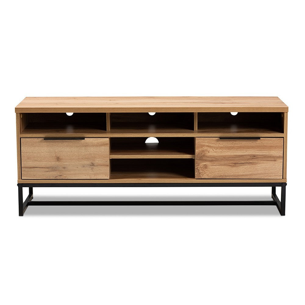 Baxton Studio Reid Modern and Contemporary Industrial Oak Finished Wood and Black Metal 2-Drawer TV Stand WHI-TV8007-Oak-Black-TV