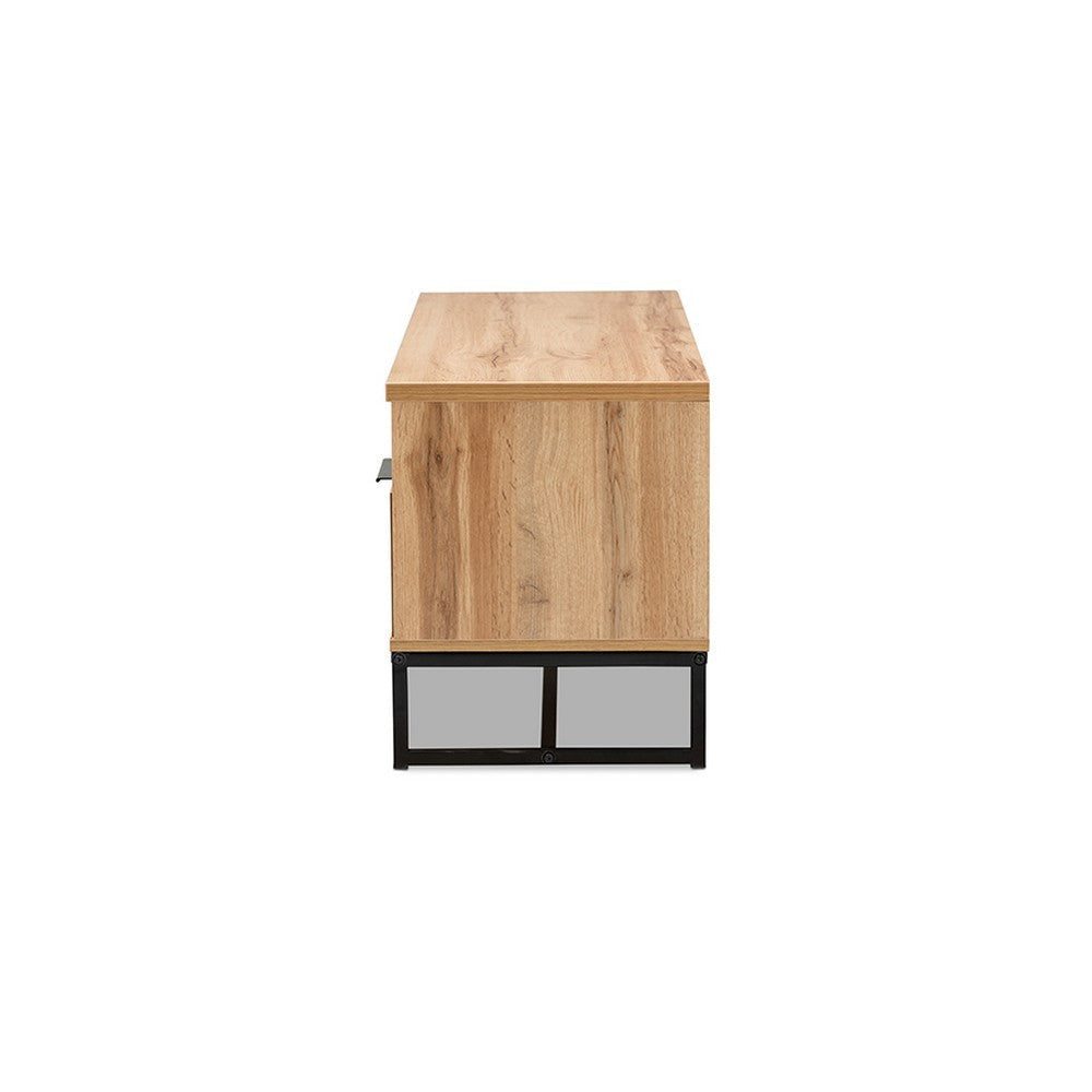 Baxton Studio Reid Modern and Contemporary Industrial Oak Finished Wood and Black Metal 2-Drawer TV Stand WHI-TV8007-Oak-Black-TV