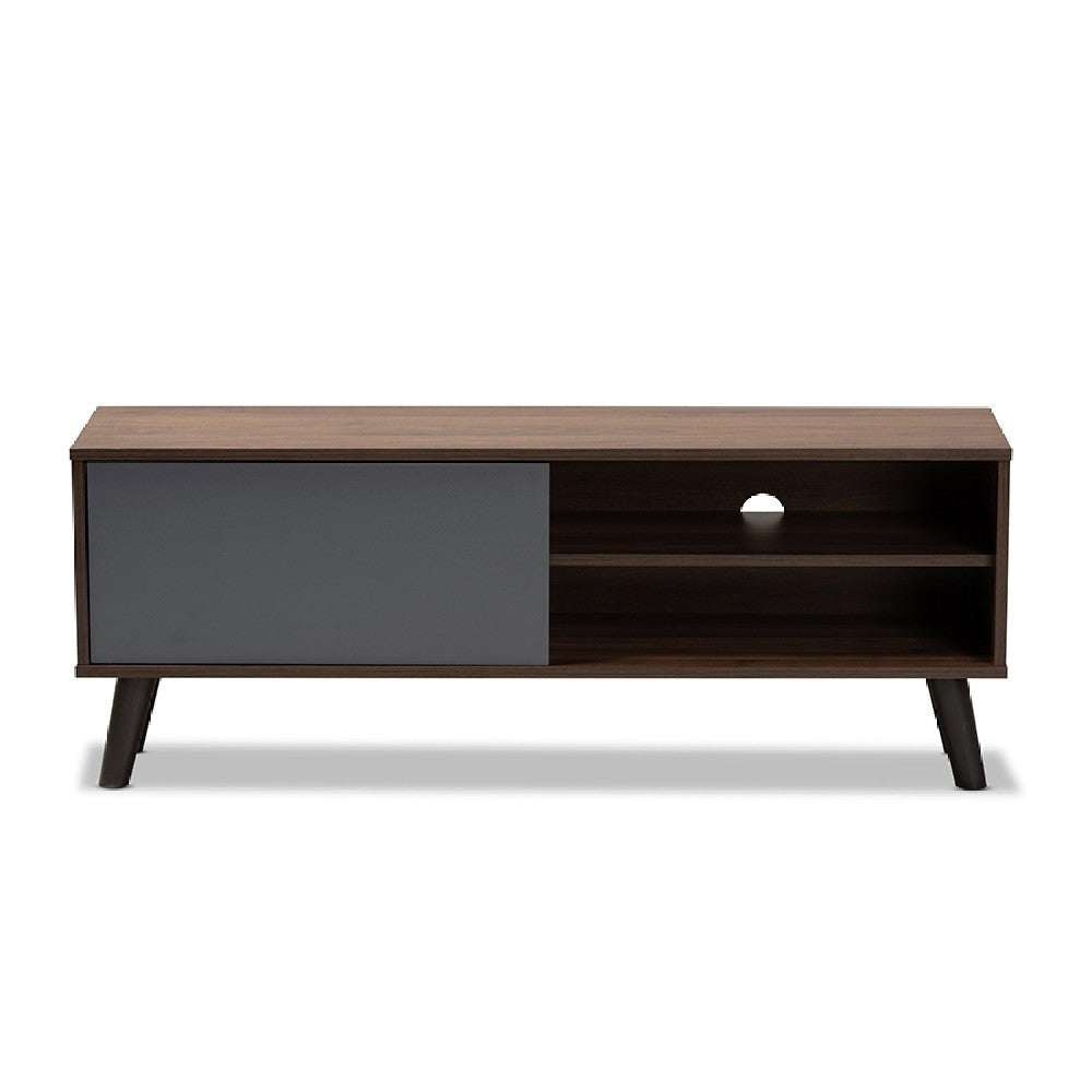 Baxton Studio Mallory Modern and Contemporary Two-Tone Walnut Brown and Grey Finished Wood TV Stand WHI-TV8009-Walnut-Grey-TV