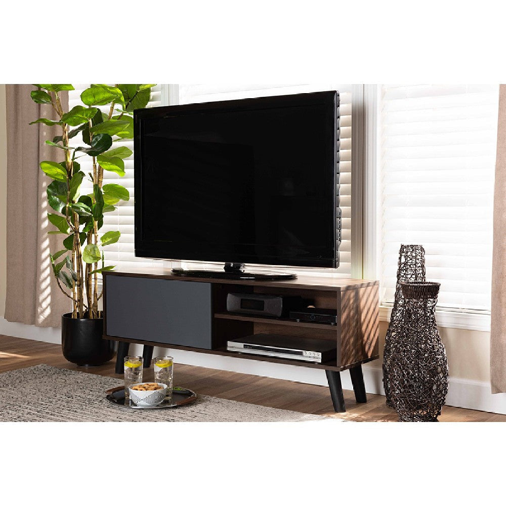 Baxton Studio Mallory Modern and Contemporary Two-Tone Walnut Brown and Grey Finished Wood TV Stand WHI-TV8009-Walnut-Grey-TV
