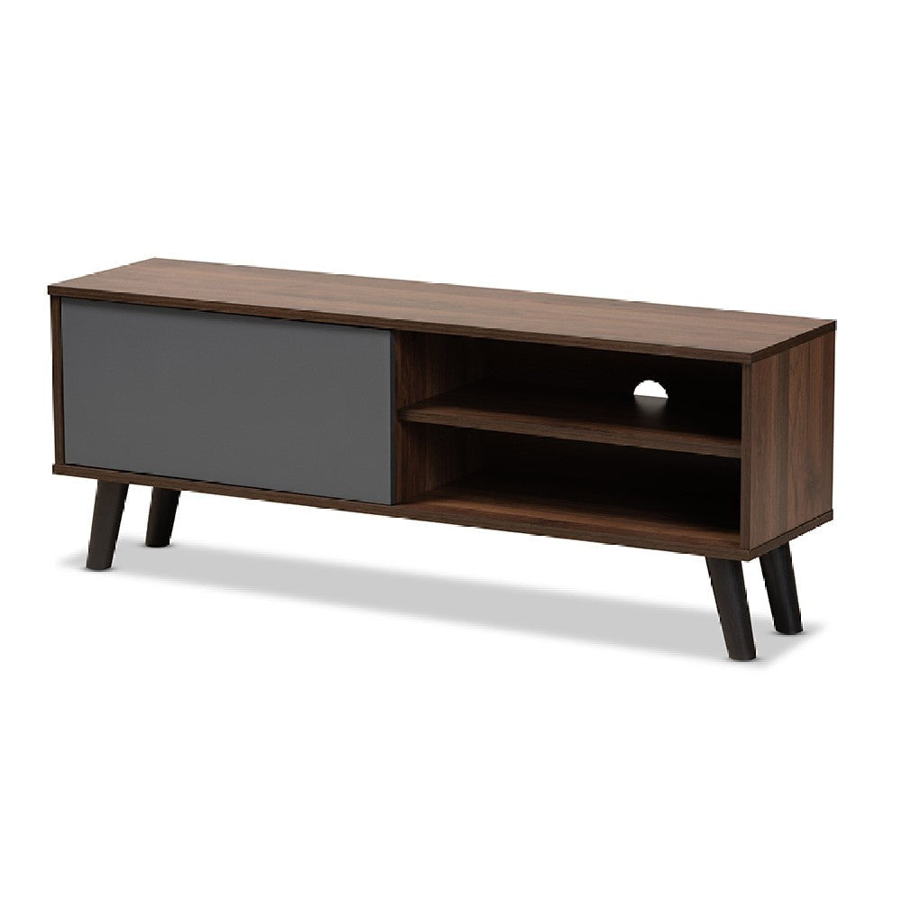 Baxton Studio Mallory Modern and Contemporary Two-Tone Walnut Brown and Grey Finished Wood TV Stand WHI-TV8009-Walnut-Grey-TV