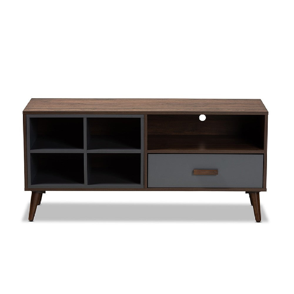 Baxton Studio Garrick Modern and Contemporary Two-Tone Grey and Walnut Brown Finished Wood 1-Drawer TV Stand WHI-TV8018-Walnut-Grey-TV