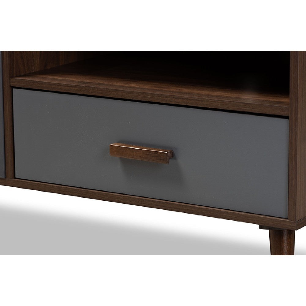 Baxton Studio Garrick Modern and Contemporary Two-Tone Grey and Walnut Brown Finished Wood 1-Drawer TV Stand WHI-TV8018-Walnut-Grey-TV