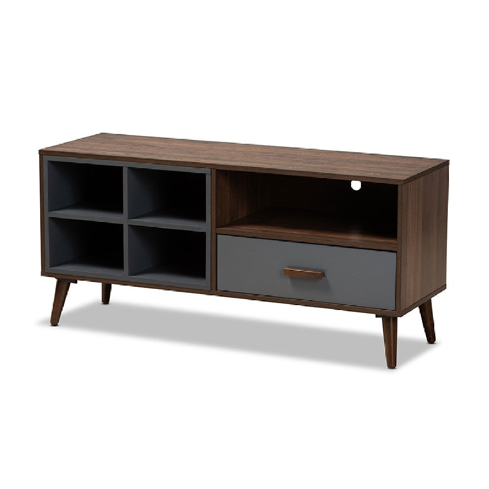 Baxton Studio Garrick Modern and Contemporary Two-Tone Grey and Walnut Brown Finished Wood 1-Drawer TV Stand WHI-TV8018-Walnut-Grey-TV