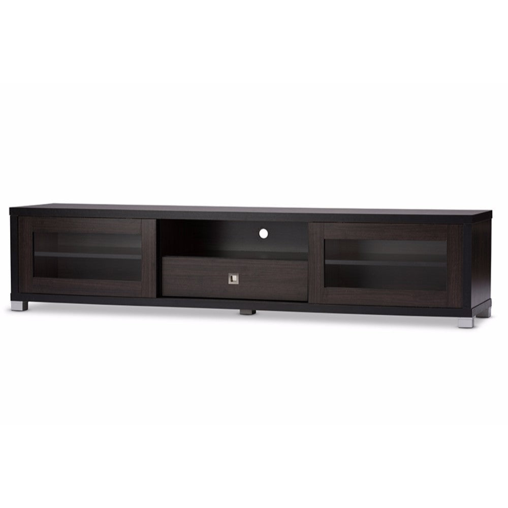 Baxton Studio Beasley 70-Inch Dark Brown TV Cabinet with 2 Sliding Doors and Drawer WHI-TV834180-Wenge
