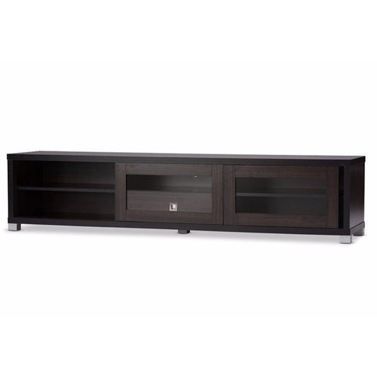 Baxton Studio Beasley 70-Inch Dark Brown TV Cabinet with 2 Sliding Doors and Drawer