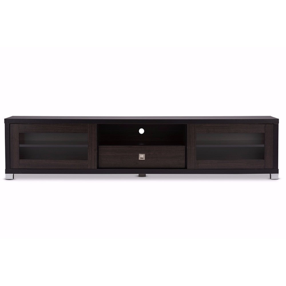 Baxton Studio Beasley 70-Inch Dark Brown TV Cabinet with 2 Sliding Doors and Drawer WHI-TV834180-Wenge