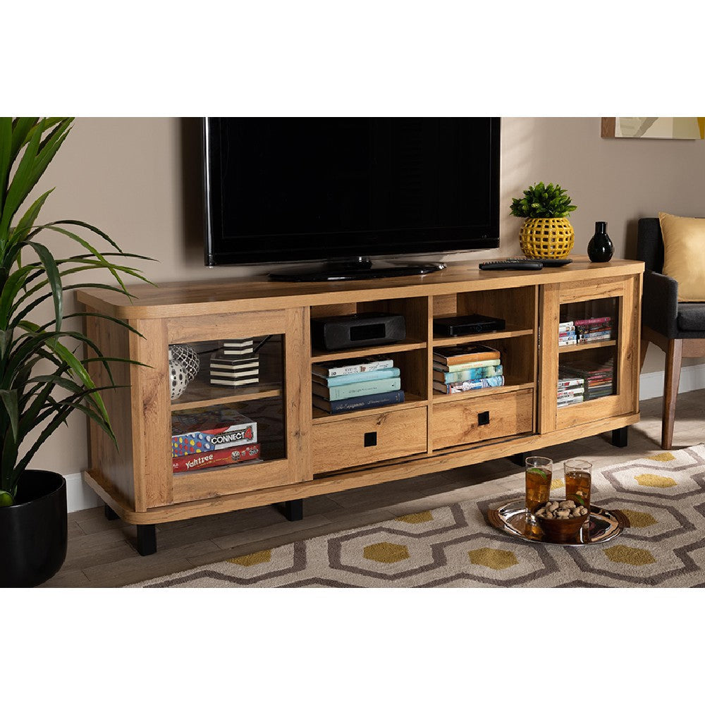 Baxton Studio Walda Modern and Contemporary Oak Brown Finished Wood 2-Drawer TV Stand WHI-TV838070-Wotan-Oak