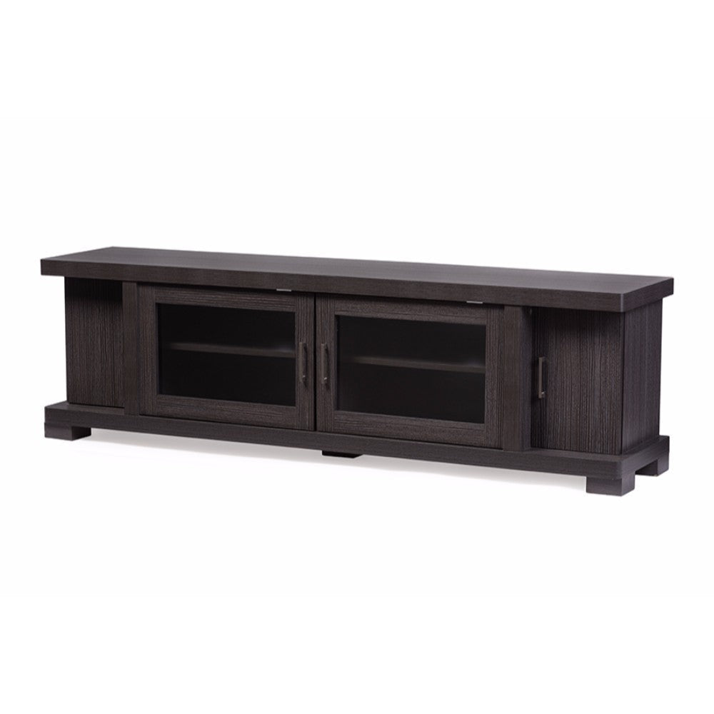 Baxton Studio Viveka 70-Inch Greyish Dark Brown Wood TV Cabinet with 2 Glass Doors and 2 Doors WHI-TV838076-Embosse
