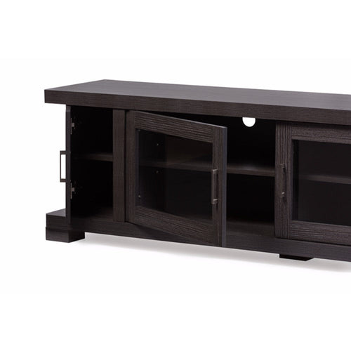 Baxton Studio Viveka 70-Inch Greyish Dark Brown Wood TV Cabinet with 2 Glass Doors and 2 Doors