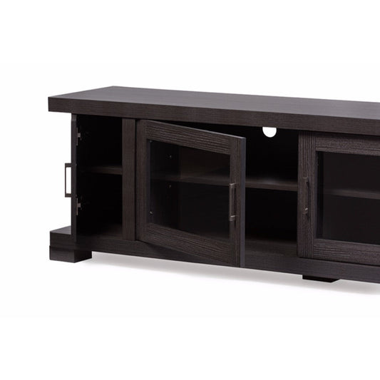 Baxton Studio Viveka 70-Inch Greyish Dark Brown Wood TV Cabinet with 2 Glass Doors and 2 Doors