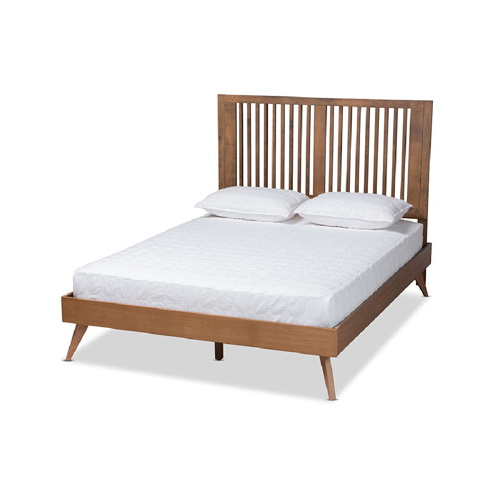 Baxton Studio Takeo Mid-Century Modern Transitional Ash Walnut Finished Wood Queen Size Platform Bed
