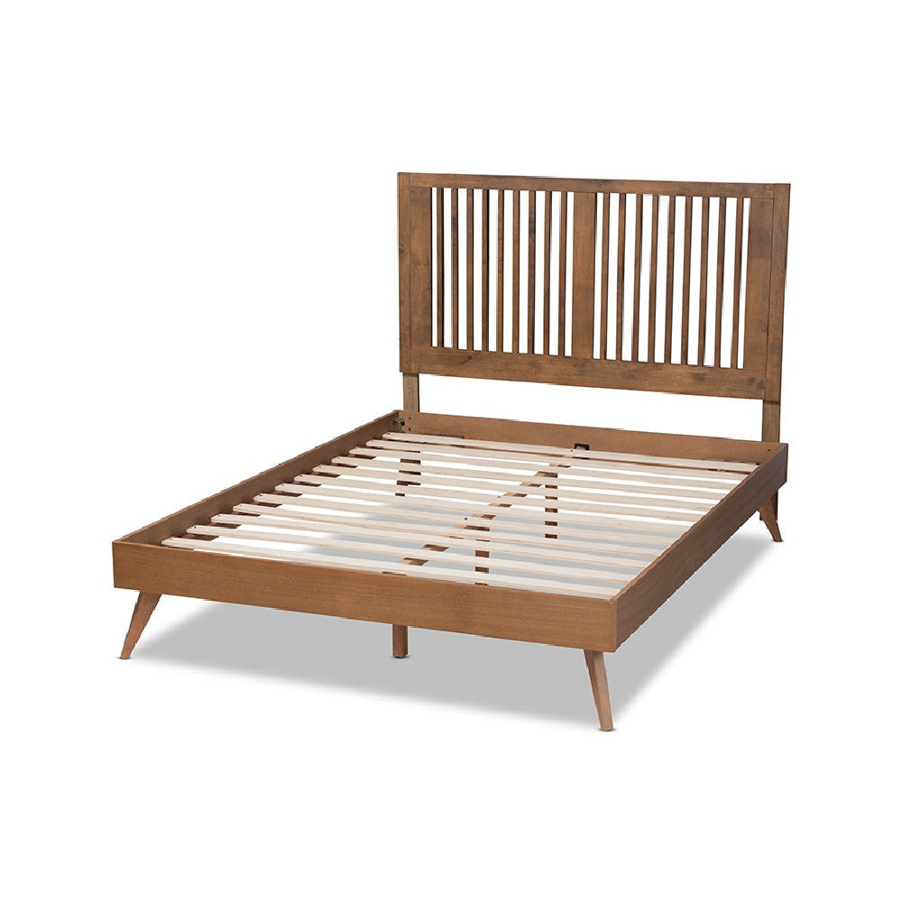 Baxton Studio Takeo Mid-Century Modern Transitional Ash Walnut Finished Wood Queen Size Platform Bed