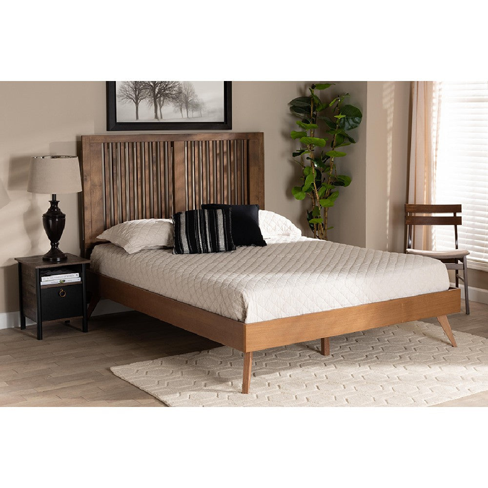 Baxton Studio Takeo Mid-Century Modern Transitional Ash Walnut Finished Wood Queen Size Platform Bed
