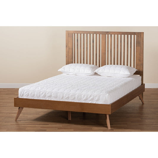 Baxton Studio Takeo Mid-Century Modern Transitional Ash Walnut Finished Wood Queen Size Platform Bed